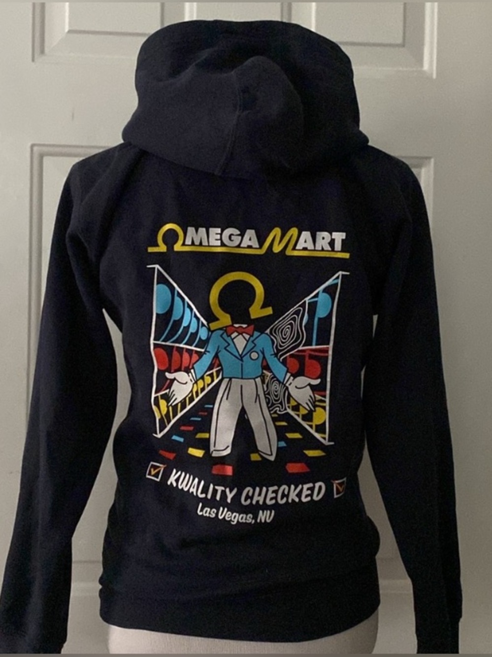 Omega Mart Meow Wolf Navy Blue Graphic Hoodie Sweatshirt XS